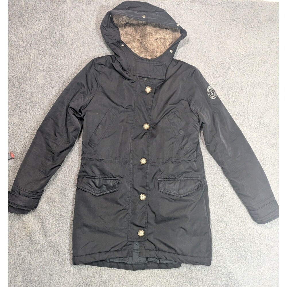 Abercrombie Fitch Parka Womens S Black Faux Fur Hooded Winter Coat